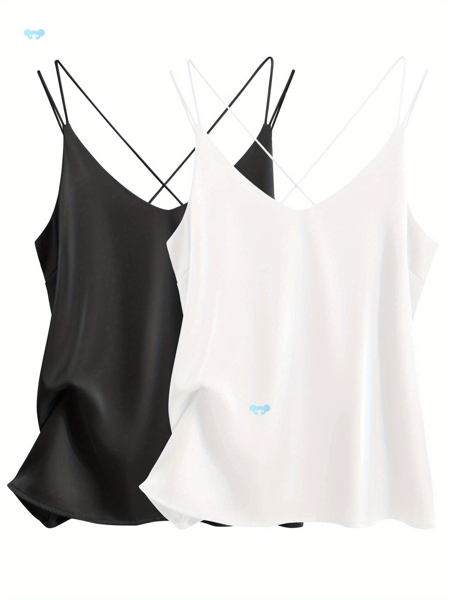 Комплект из 2 женских атласных майок с V-образным вырезом и перекрещенными рукавами на спине