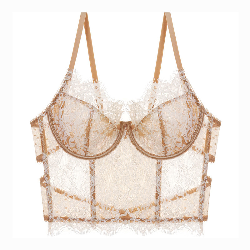 Bra de anillo de acero blando transfronterizo sexy pestañas transpirables lencería de encaje ultra delgada hueso chaqueta en forma de U Vâng bra