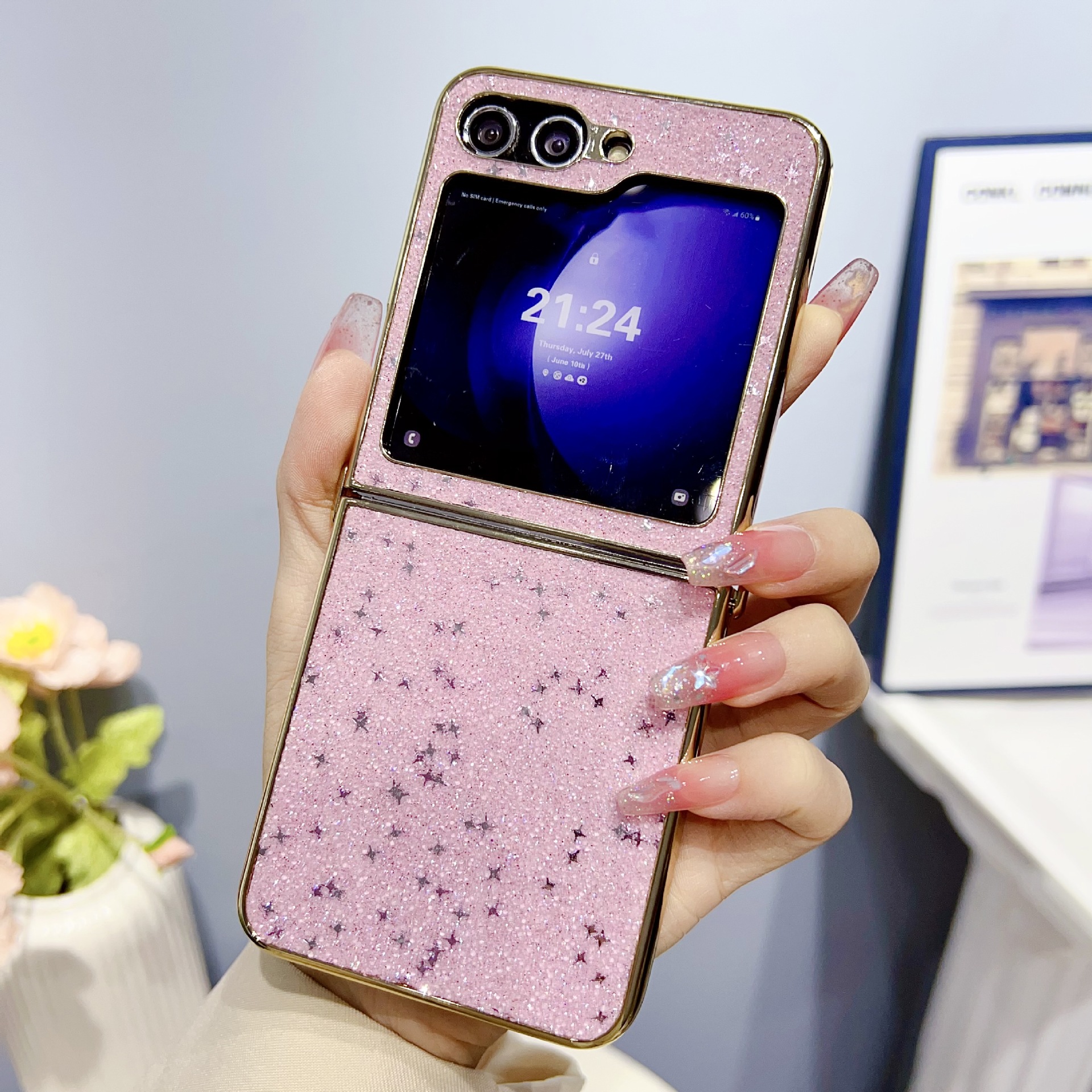 Glitzernde Perlen Stern Falthülle Für Samsung Galaxy Z Flip_voghion.com