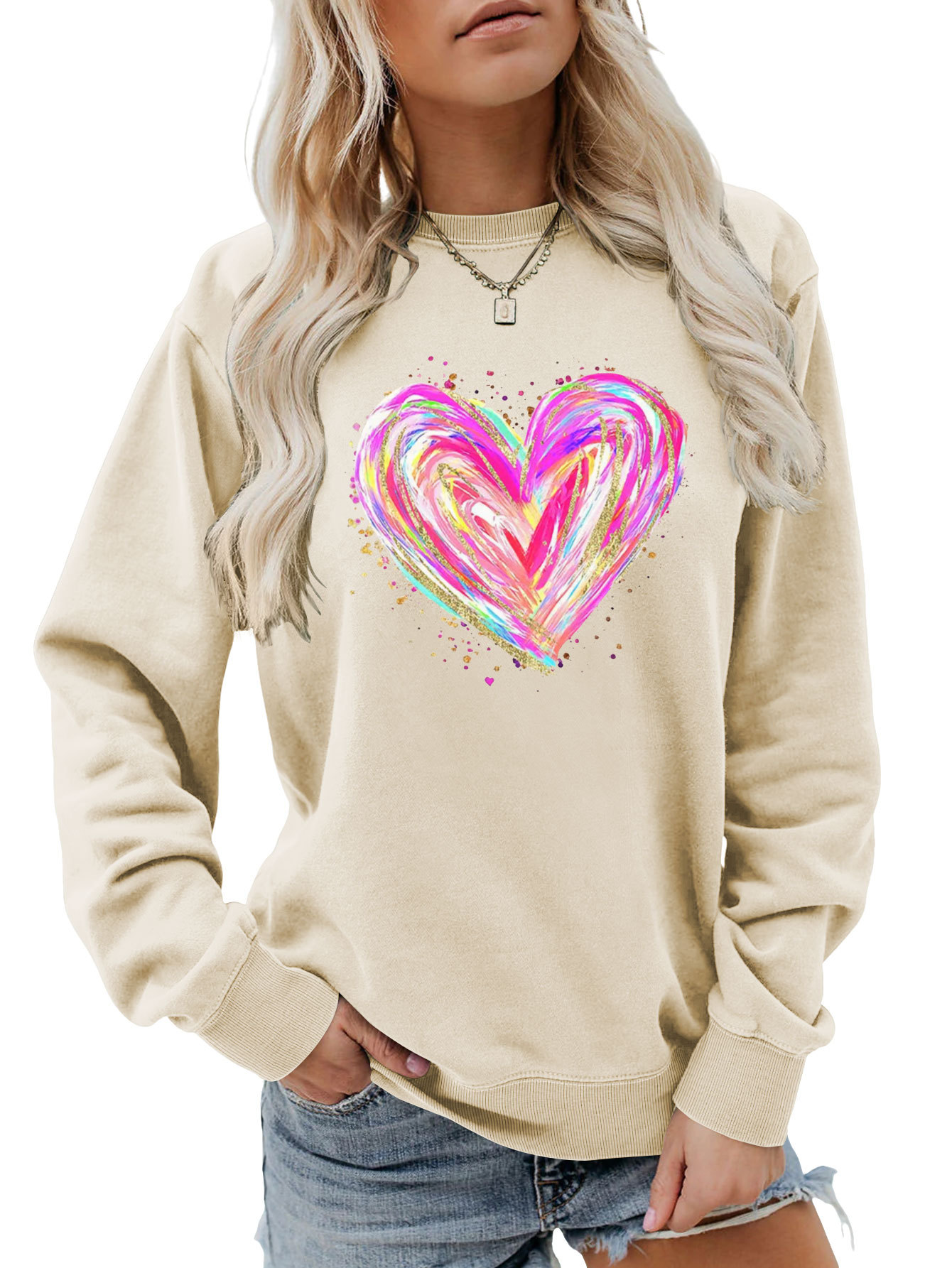 Independent Site New Stylish, Comfortable, Versatile Women's Colorful Sequin Heart Autumn And Winter_ecoleips.com
