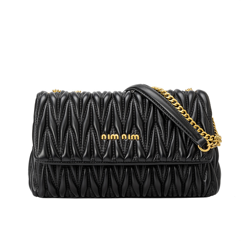 Bolso de cadena de nicho francés bolso de axila femenino 2024 nuevo bolso de moda plisado bolso de cuero genuino