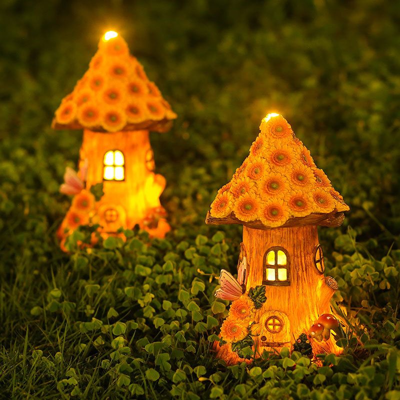 Lámpara solar decoración árbol casa lámpara al aire libre jardín césped decoración creativa resina decoración paisaje escultura regalo