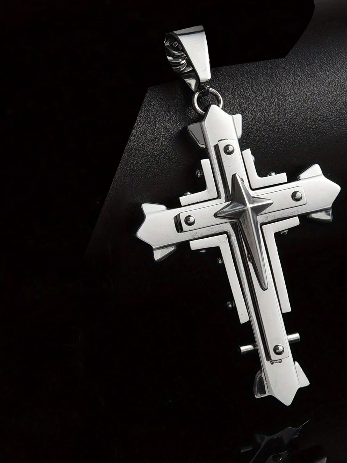 Stainless Steel Three-layer Cross Pendant Necklace For Men_voghion.com