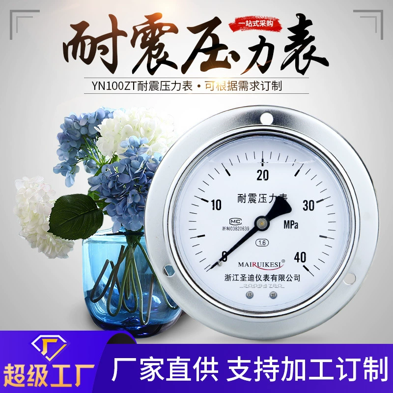 Поставка ударопрочного манометра YN100ZT из нержавеющей стали с резьбой M20*1.5, осевого монтажа, с защитой от ударов.