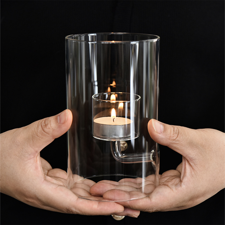 Candelaria de vidrio europeo creativo, elegante vela transparente a prueba de viento, cena cálida y romántica a la luz de las velas, decoraciones para el hogar