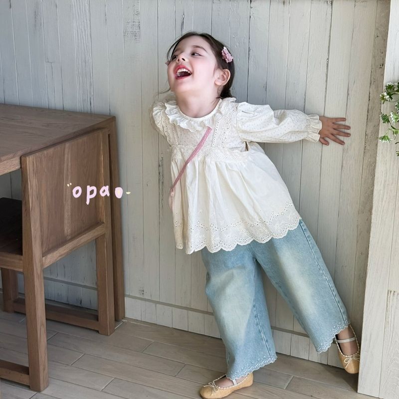Girls' Lace Baby Doll Shirt Baby Shirt 2025 New Kidsren's Cotton Shirt Top Wide-Leg Jeans Suit