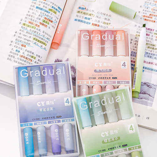 Gradient eye protection oblique head highlighter student boxed notebook color pen high appearance key mark marker pen