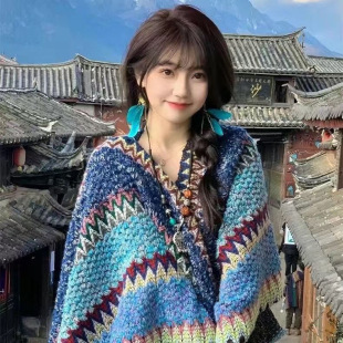 Shawl wholesale factory direct national style Yunnan Lijiang travel wear knitted coat scarf cape knitted