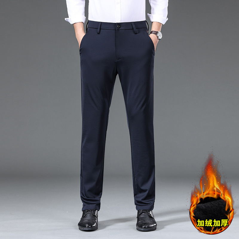 2025 Winter Fleece-Lined Thick Straight Loose Casual Long Pants Autumn and Winter Dress Pants for Middle-Aged and Elderly Men Dad Pants