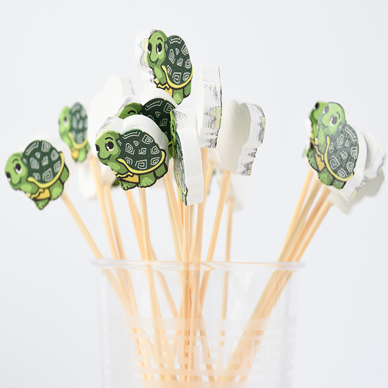 Animal creativo tortuga horquilla de fruta decorativa horquilla de fruta bandeja de bambú desechable horquilla de moda horquilla de vino suministro de fábrica