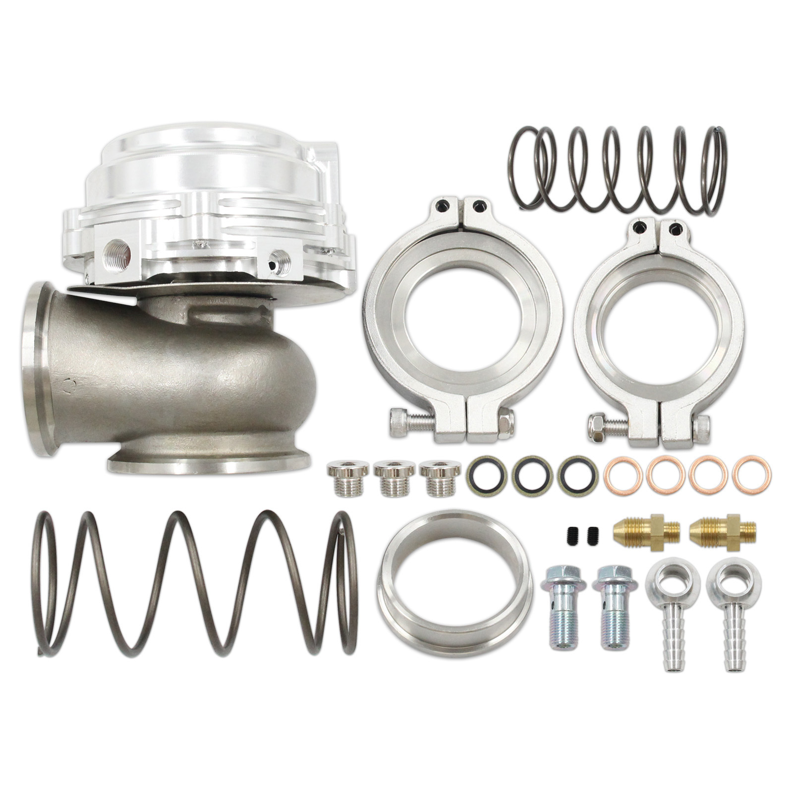 Abrazadera de válvula de derivación de gases de escape de 44mm para turbocompresor de brida en V, incluidos todos los resortes