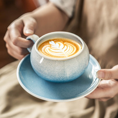咖啡杯杯碟高颜值蓝色渐变拉花杯陶瓷杯套装家用马克杯水杯早餐杯