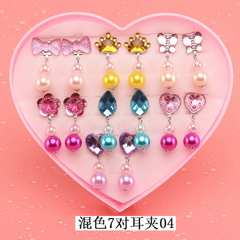 Children's ear clips, set for princess, cartoon accessory, no pierced ears, Birthday gift