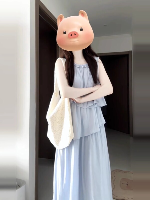 巨好看小个子蓝色连衣裙女夏季2025新款海边度假穿搭无袖背心长裙|undefined