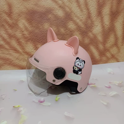 Motosiklet kaskı (dəbilqə) | Helmet - no-11-light-pink-transparent-short-mirror-pink-cat-ears-7-15-years-old
