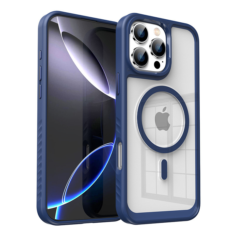条纹双色适用iphone17promax透明磁吸手机壳金属按键防摔壳苹果16|undefined