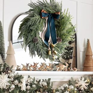 Cross-border New Wholesale Christmas Bow Wreath Country Decoration Christmas Pine Cone Door Hanging Party Pendant