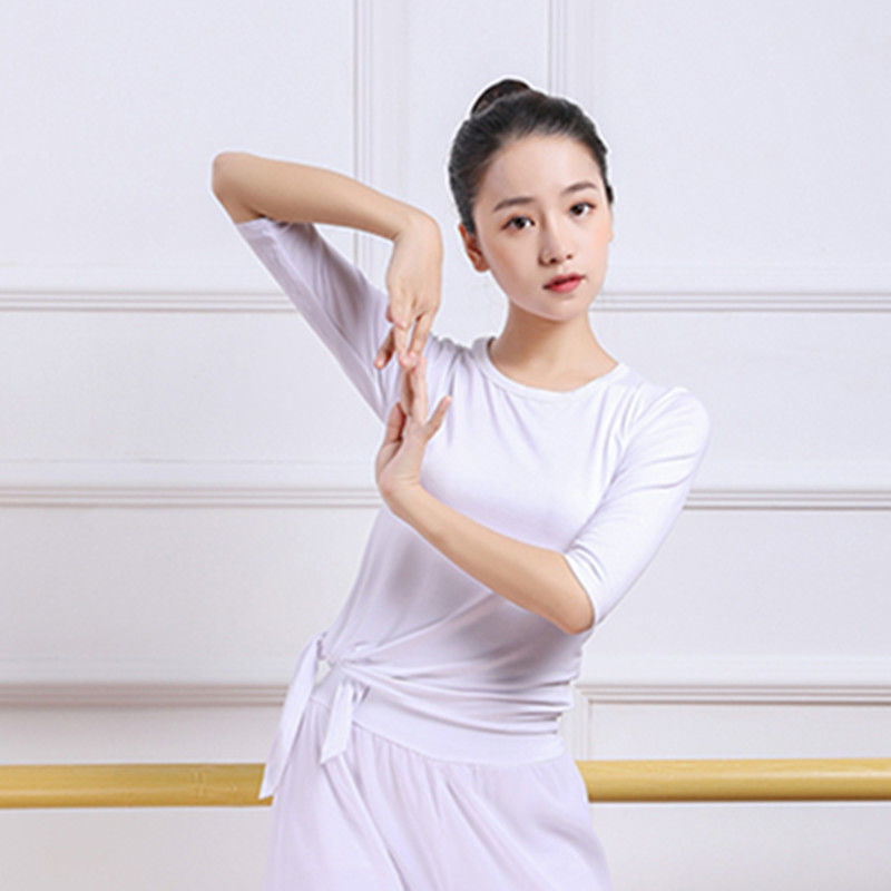 Primavera y verano ropa de danza de entrenamiento de mujeres camisas de mangas cortas forma de danza clásica pantalones de piernas largas fábrica de comercio al por mayor