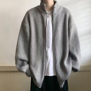 Cardigan Men's Knitted Knitwear Lazy Style Autumn and Winter Knitwear 2025 New Pure Color Autumn and Winter Outwear Base Layer Loose