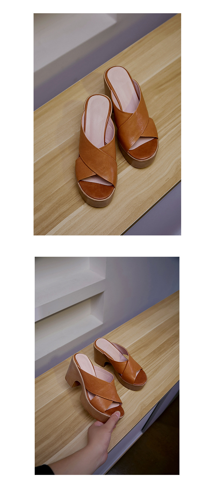 Sandal cao gót nữ hở mũi quai chéo đế xuồng gót 9 cm — màu be, màu nâu chi tiết 15