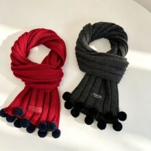 新款不起球毛球针织围巾女秋冬氛围感加厚保暖防风密实毛线围脖