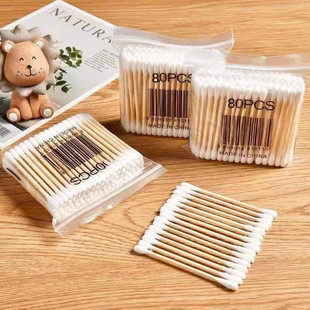 One yuan 80 pcs cotton swab wooden stick cotton swab double-headed cotton swab disposable makeup cotton stick cleaning one yuan two yuan shop