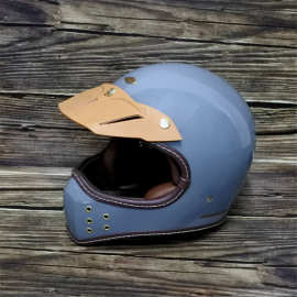 时尚机车头盔皮革帽檐可拆卸复古电动车安全帽帽檐摩托车头盔配件