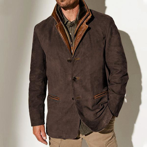 Cross-border Spring/Summer New Men's European and American Style Vintage Jacket Men's Casual Outerwear Lapel Workwear Patchwork Contrasting Color Top