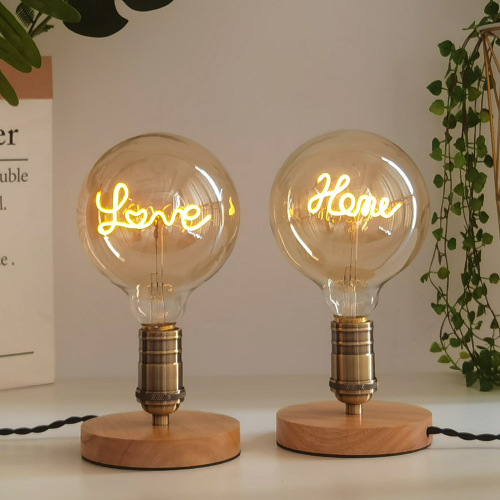 Retro bedside atmosphere lamp solid wood plug-in night light LED letter warm light bedroom bedside desktop decorative table lamp