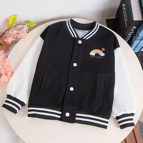  Spring New Children's Baseball Uniforms Cartoon Printed Single-piece Button Round Neck Splicing Outer Top