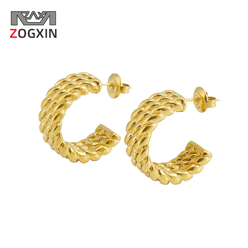 Acero inoxidable transfronterizo moda europea y americana giro personalizado en forma de C pendientes de titanio acero 18K oro Internet celebridad pendientes PIN para las mujeres