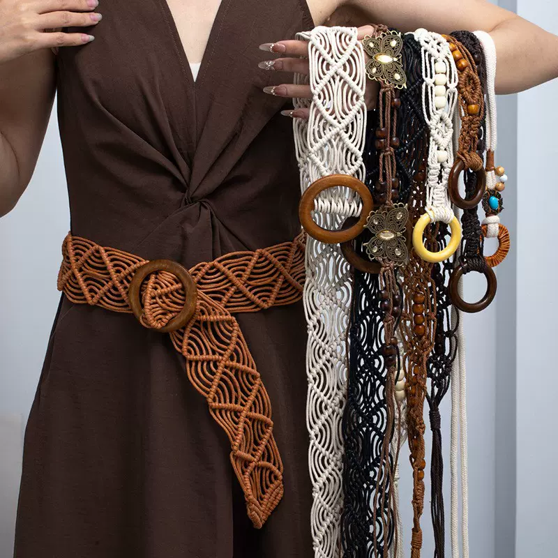 美式西部废土风美拉德宽腰带女配连衣裙配饰编织腰绳波西米亚腰带