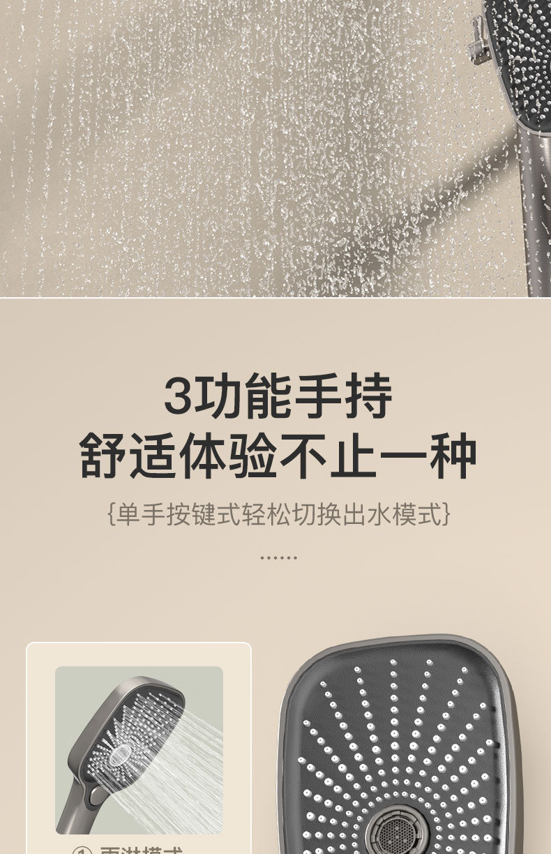 Shower head set, grey brass shower head, household constant-temperature pressurized shower head, bathroom rain shower head undefined