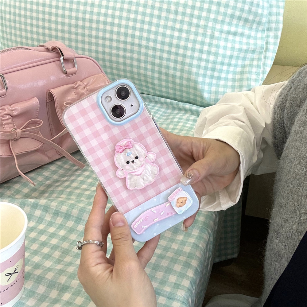 Perro tridimensional lindo a cuadros fresco para iPhone14 funda para teléfono móvil 15ProMax Apple 13/12 hembra 14P