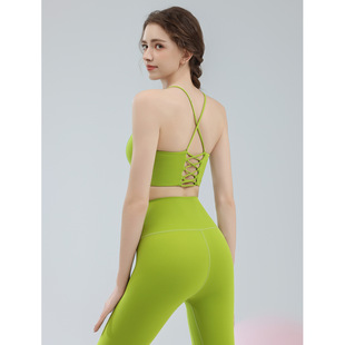 Yoga Clothing Beautiful Back Sports Vest Women's Thin Shoulder Strap Shock-proof Push-up Bra Underwear High Waist Sports Fitness Pants suit