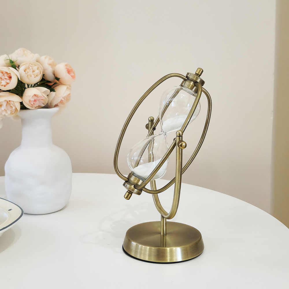 Metal 15 Minutes Gold Rotating Timer Hourglass Office Decoration Light Luxury Desktop Ornament_voghion.com