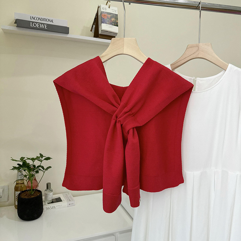 Mantón exterior de mujer 2025 nuevo estilo primavera y otoño a rayas de punto pequeño chal fino de gama alta a juego suéter camisa bufanda