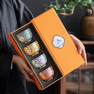 Enamel Master Cup Ceramic Kung Fu Tea Set Single Cup Jianzha Personal Tea Tasting Cup Cloisonne Palace Ten Thousand Flowers Large Tea Cup