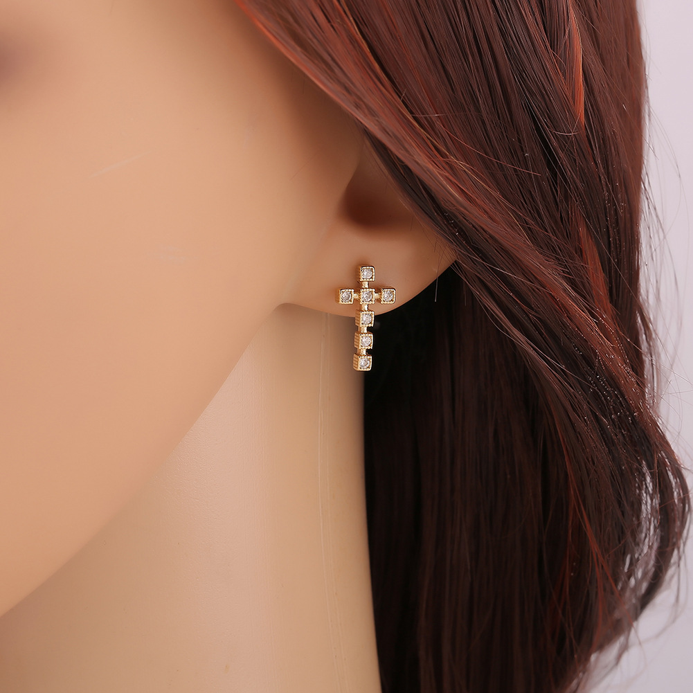 new cross copper inlaid zircon earrings