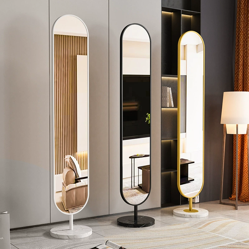 Полноразмерное зеркало от пола до потолка для домашнего использования, спальня в стиле легкой роскоши, трехмерное зеркало для переодевания с ультраузкими краями, простое с местом для хранения, вращающееся зеркало.
