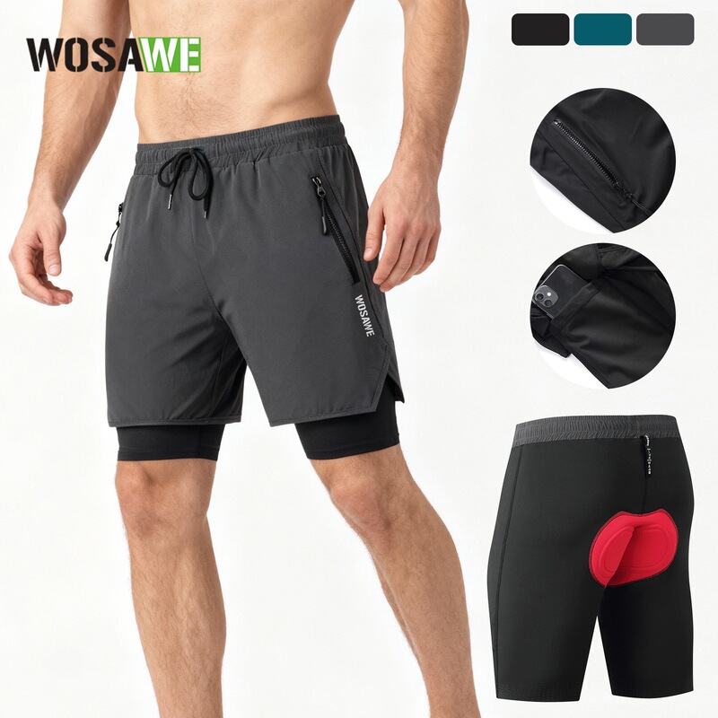 Wosawe Summer Cycling Shorts Running Fitness Quick-Dry Breathable Sports Pants Mountain Trail Shorts