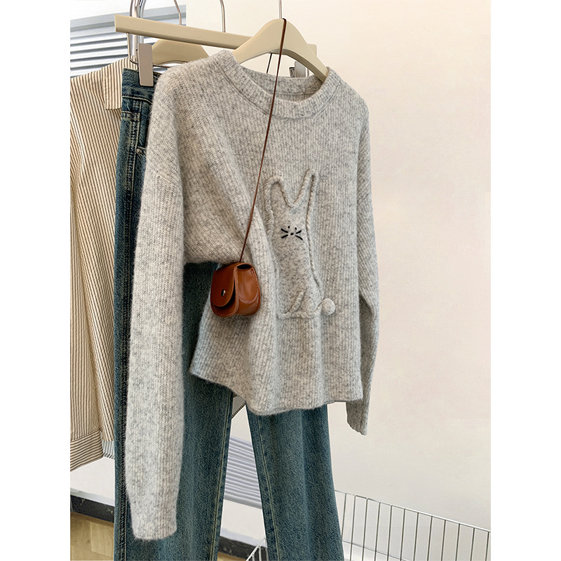 灰色套头软糯羊毛毛衣女秋冬款2025新款慵懒风打底针织衫上衣春秋