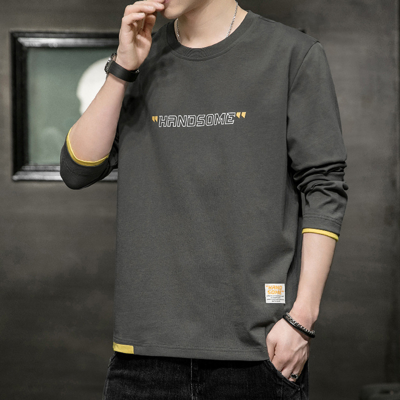 Camiseta de manga larga para hombre 2024 primavera y otoño nuevo suéter de algodón de marca de moda con ropa interior camisa de fondo de hombre de gran tamaño