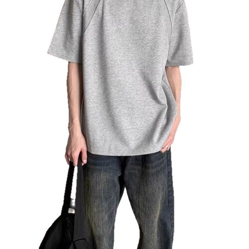 Summer heavy space cotton solid color short-sleeved T-shirt for men and women Korean style cleanfit loose round neck half-sleeved T-shirt