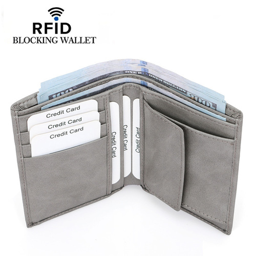 Factory direct cross-border men's genuine leather wallet wholesale RFID vertical multi-card slot coin bag wallet drop shipping