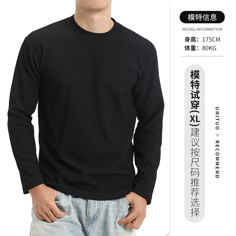 Otoño y invierno ropa de hombre lujosa alta sensación de cuello redondo de punto camiseta de manga larga simple camiseta de hilo de núcleo camiseta superior hombre