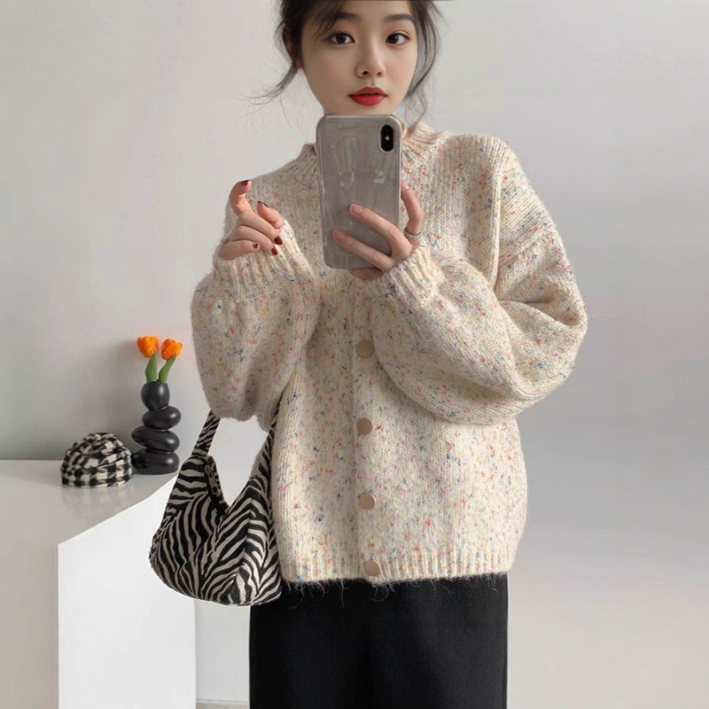 New Loose Short Knit Top American Style Soft Long Sleeve Petite Women's 2025 Cardigan Sweater Jacket New Loose Short Knit Top American Style Soft Long Sleeve Petite Women's 2025 Cardigan Sweater Jacket