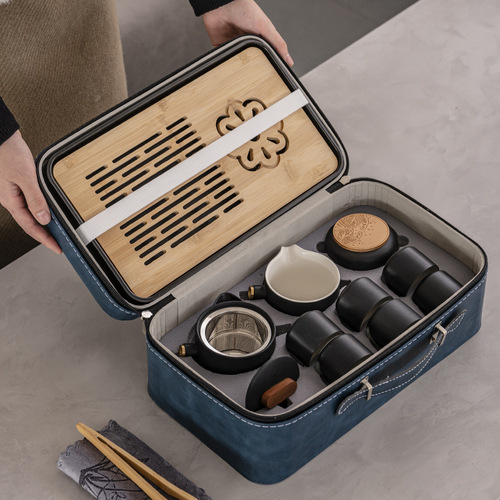 Camping Kung Fu Tea Set Ceramic Portable Teapot Lubao Travel Tea Set Outdoor Tea Drinking with Tea Tray