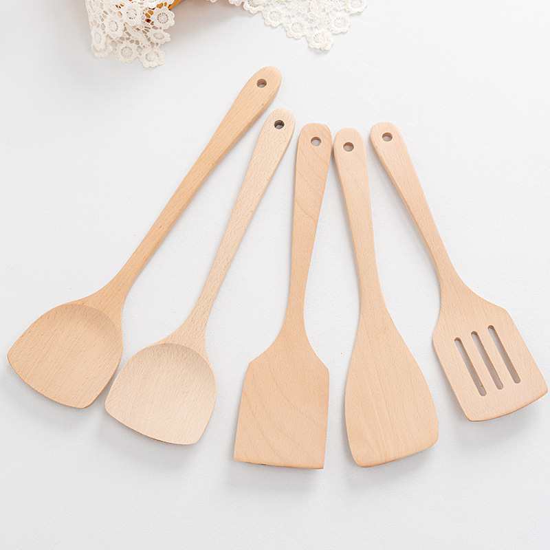 Paint-free and wax-free beech Japanese-style spatula wooden shovel household non-stick cooking spatula wooden soup spoon wholesale