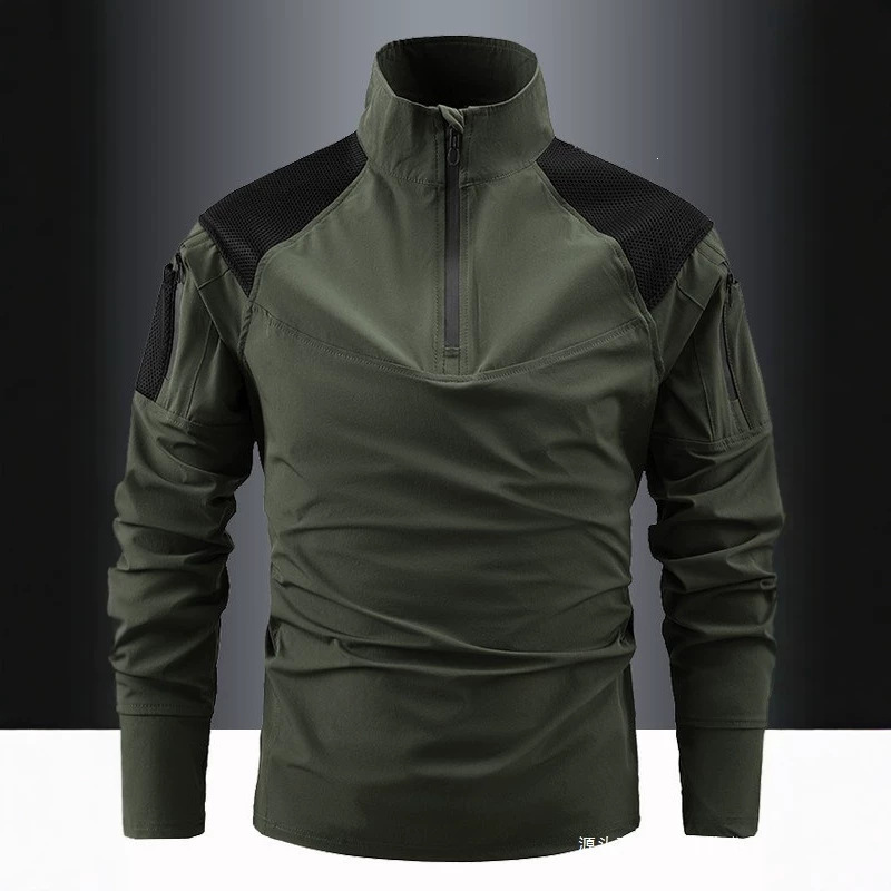 Men's half-zip long-sleeve thin top for spring and autumn, stand-up collar tactical functional outdoor running sweatshirt, quick-dry sports shirt Men's half-zip long-sleeve thin top for spring and autumn, stand-up collar tactical functional outdoor running sweatshirt, quick-dry sports shirt